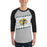 Man wearing Klein Forest High School Golden Eagles Unisex 3/4 Sleeve Raglan T-shirt 223