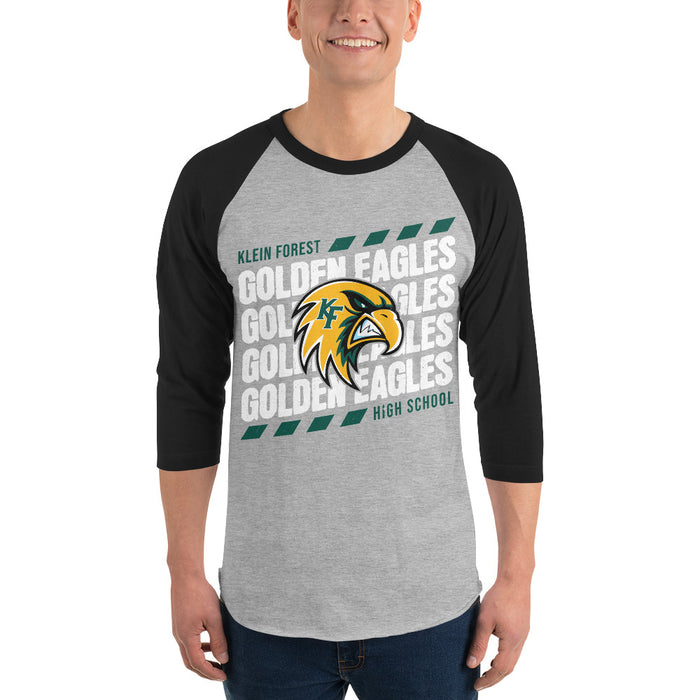 Man wearing Klein Forest High School Golden Eagles Unisex 3/4 Sleeve Raglan T-shirt 223