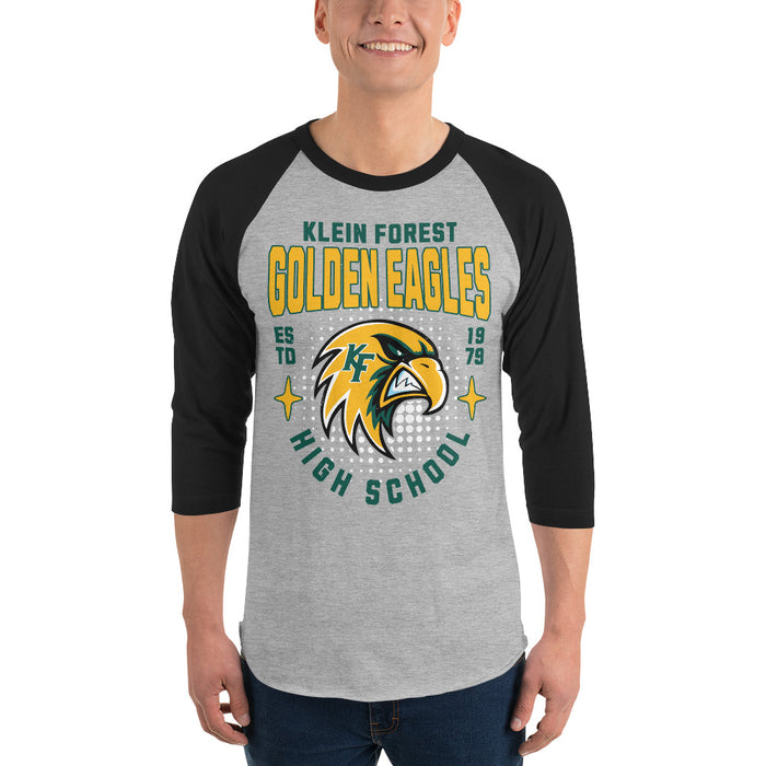 Man wearing Klein Forest High School Golden Eagles Unisex 3/4 Sleeve Raglan T-shirt 204