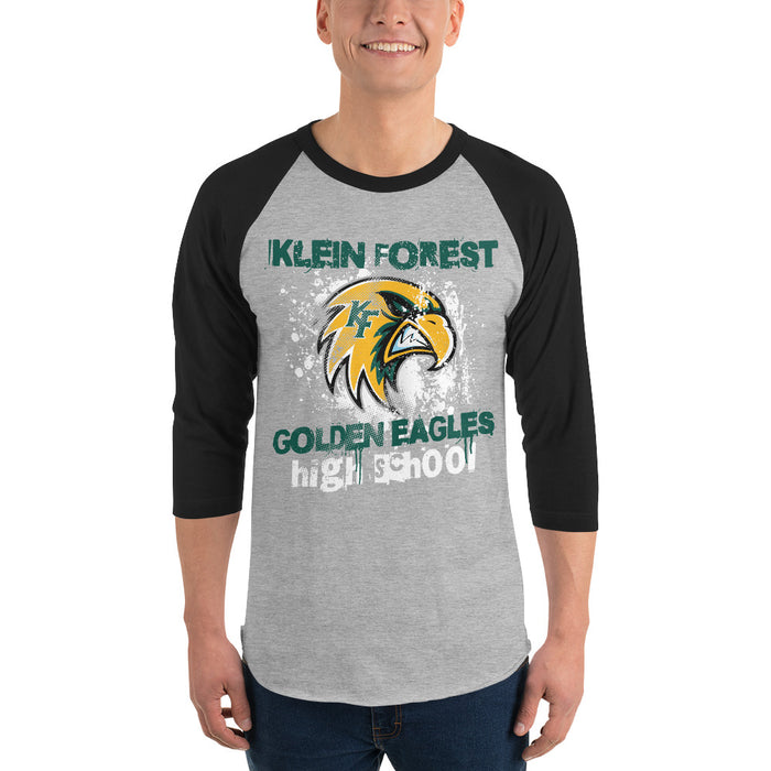 Man wearing Klein Forest High School Golden Eagles Unisex 3/4 Sleeve Raglan T-shirt 205