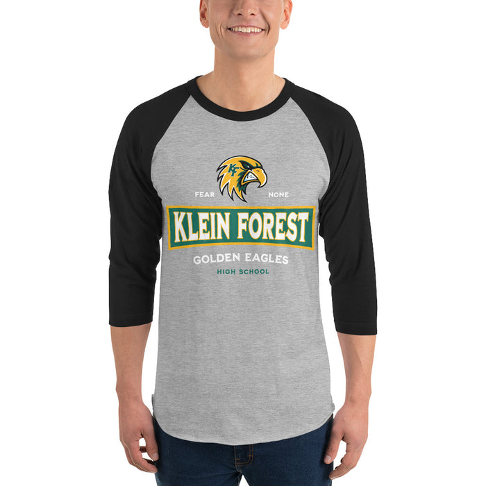 Man wearing Klein Forest High School Golden Eagles Unisex 3/4 Sleeve Raglan T-shirt 202