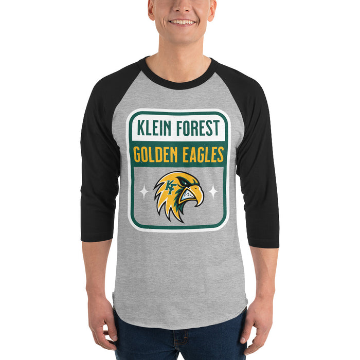 Man wearing Klein Forest High School Golden Eagles Unisex 3/4 Sleeve Raglan T-shirt 001
