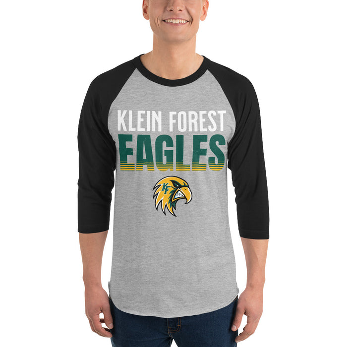 Man wearing Klein Forest High School Golden Eagles Unisex 3/4 Sleeve Raglan T-shirt 024
