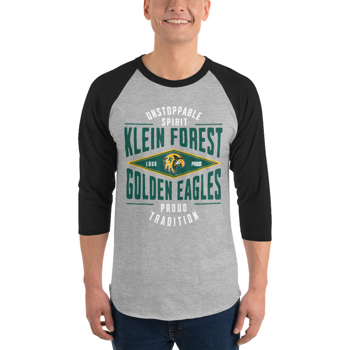 Man wearing Klein Forest High School Golden Eagles Unisex 3/4 Sleeve Raglan T-shirt 210