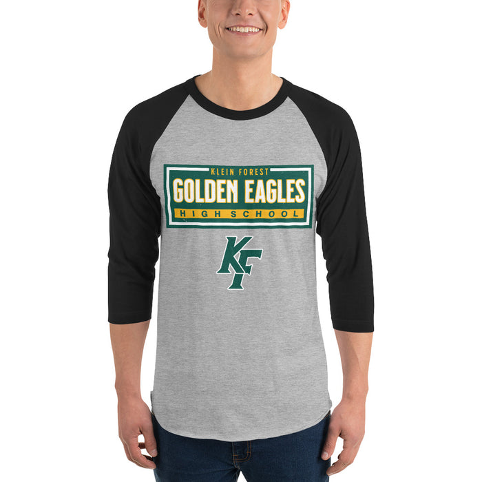 Man wearing Klein Forest High School Golden Eagles Unisex 3/4 Sleeve Raglan T-shirt 049