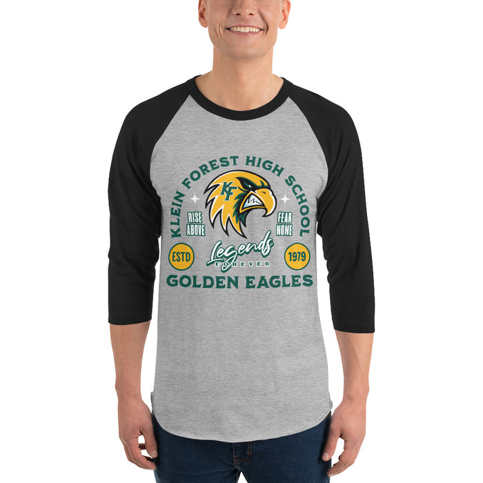 Man wearing Klein Forest High School Golden Eagles Unisex 3/4 Sleeve Raglan T-shirt 208