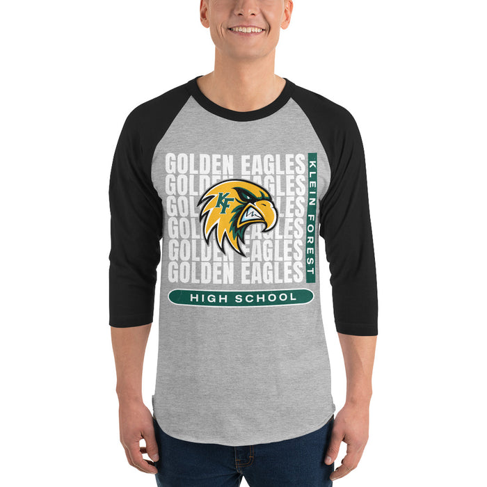 Man wearing Klein Forest High School Golden Eagles Unisex 3/4 Sleeve Raglan T-shirt 235