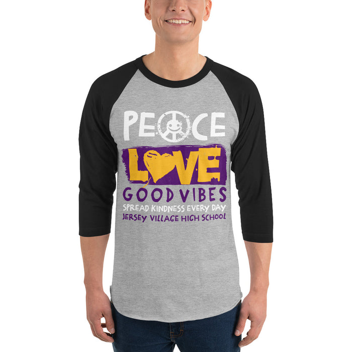 Man wearing Jersey Village High School Falcons Unisex 3/4 Sleeve Raglan T-shirt 240