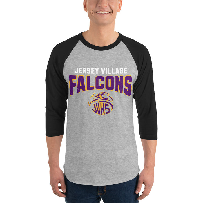 Man wearing Jersey Village High School Falcons Unisex 3/4 Sleeve Raglan T-shirt 234