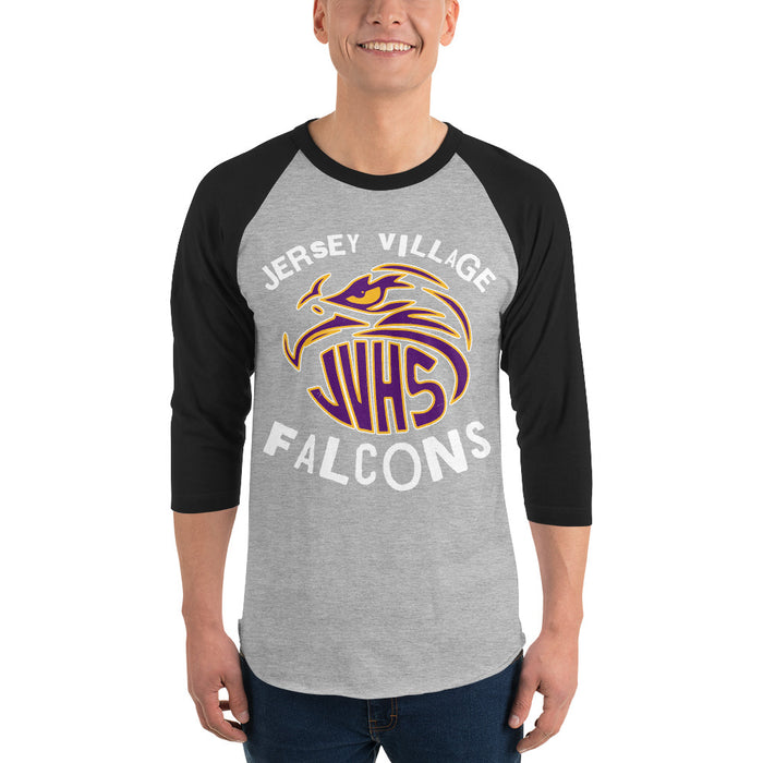 Man wearing Jersey Village High School Falcons Unisex 3/4 Sleeve Raglan T-shirt 228