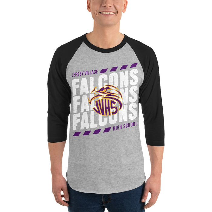 Man wearing Jersey Village High School Falcons Unisex 3/4 Sleeve Raglan T-shirt 223