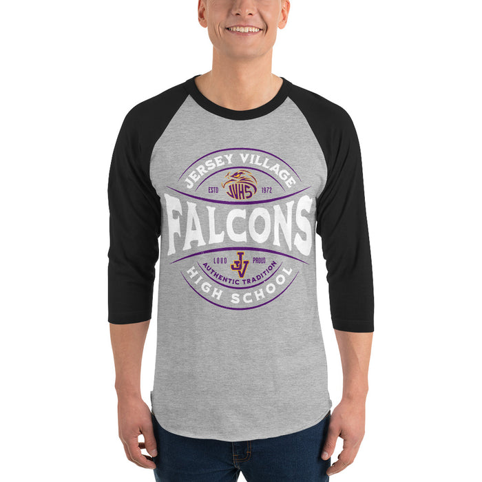 Man wearing Jersey Village High School Falcons Unisex 3/4 Sleeve Raglan T-shirt 218