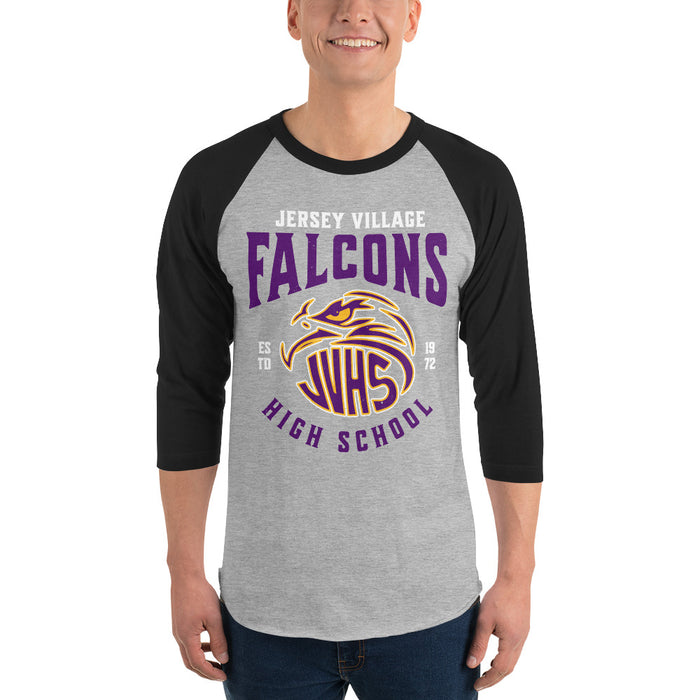 Man wearing Jersey Village High School Falcons Unisex 3/4 Sleeve Raglan T-shirt 213