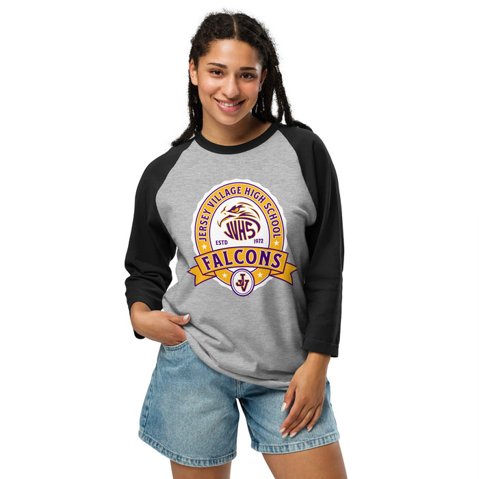 Woman wearing Jersey Village High School Falcons Unisex 3/4 Sleeve Raglan T-shirt 212