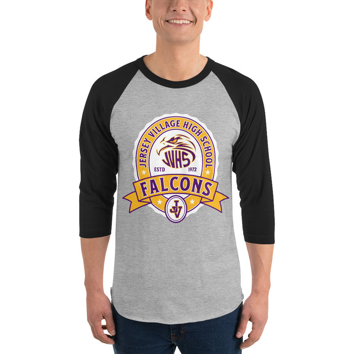 Man wearing Jersey Village High School Falcons Unisex 3/4 Sleeve Raglan T-shirt 212