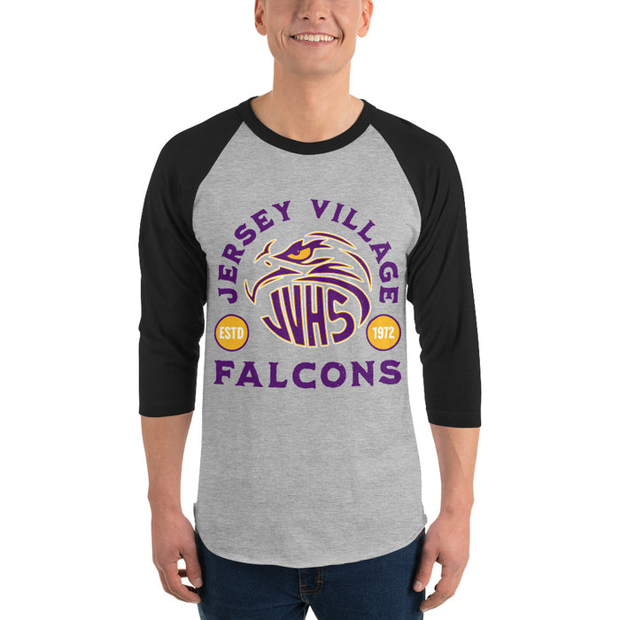 Man wearing Jersey Village High School Falcons Unisex 3/4 Sleeve Raglan T-shirt 208
