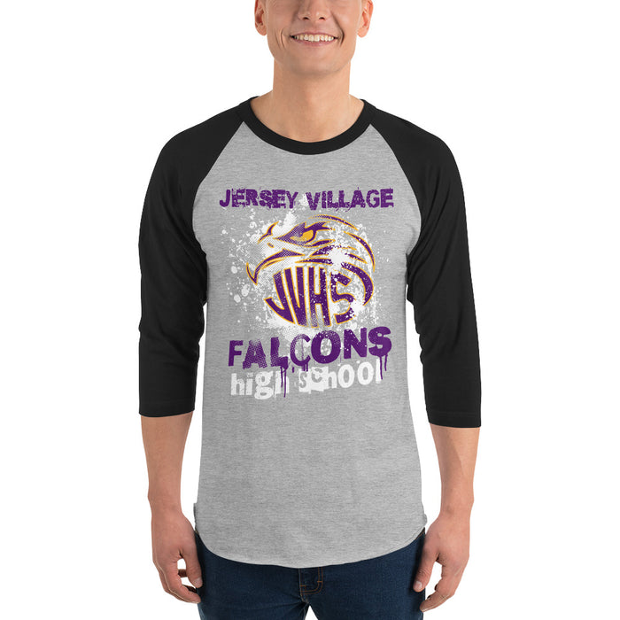 Man wearing Jersey Village High School Falcons Unisex 3/4 Sleeve Raglan T-shirt 205