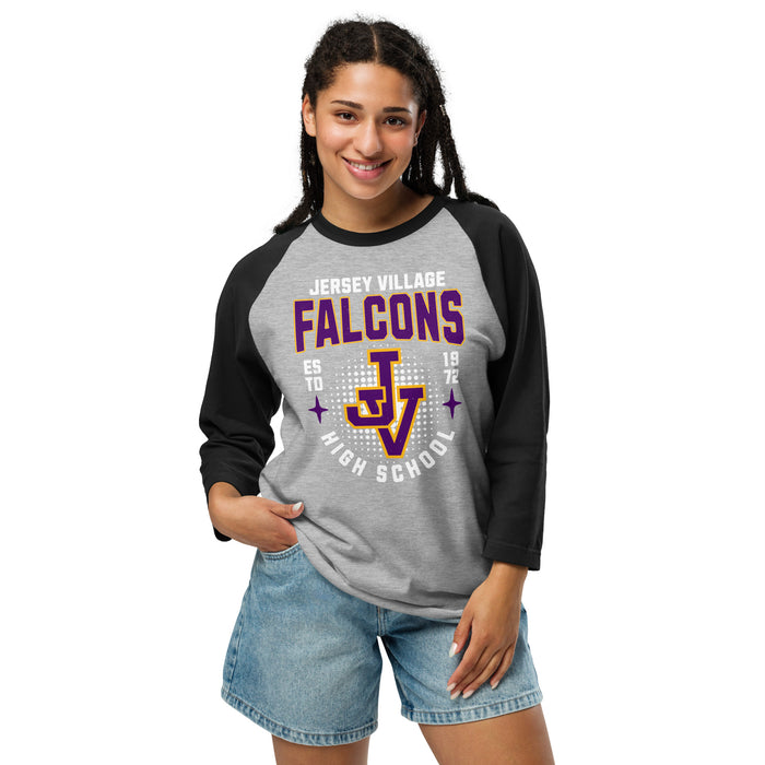 Woman wearing Jersey Village High School Falcons Unisex 3/4 Sleeve Raglan T-shirt 204