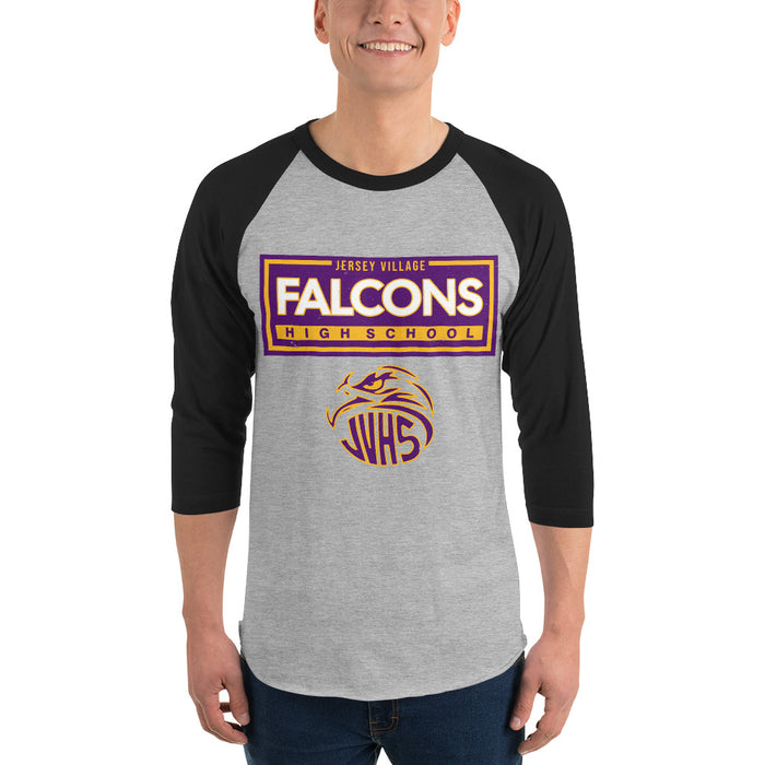 Man wearing Jersey Village High School Falcons Unisex 3/4 Sleeve Raglan T-shirt 049