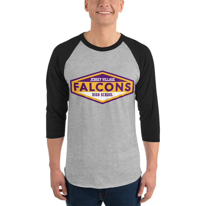 Man wearing Jersey Village High School Falcons Unisex 3/4 Sleeve Raglan T-shirt 009