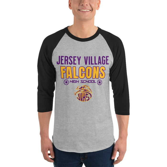 Man wearing Jersey Village High School Falcons Unisex 3/4 Sleeve Raglan T-shirt 003