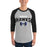 Man wearing Hebron High School Hawks Unisex 3/4 sleeve Raglan T-shirt 234