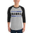 Man wearing Hebron High School Hawks Unisex 3/4 sleeve Raglan T-shirt 098
