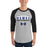 Man wearing Hebron High School Hawks Unisex 3/4 sleeve Raglan T-shirt 049