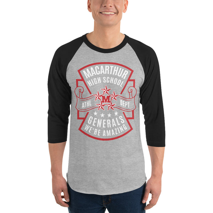 Man wearing MacArthur High School Generals Unisex 3/4 sleeve Raglan T-shirt 207