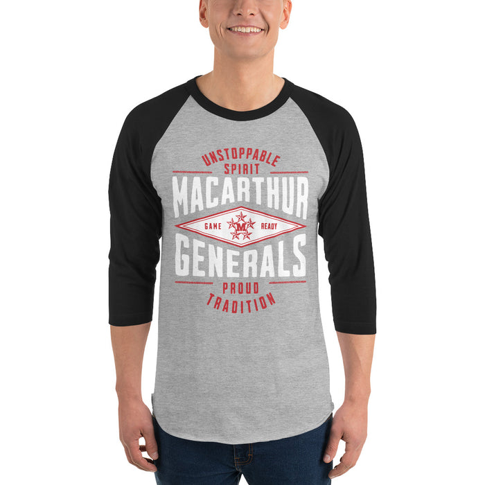 Man wearing MacArthur High School Generals Unisex 3/4 sleeve Raglan T-shirt 210