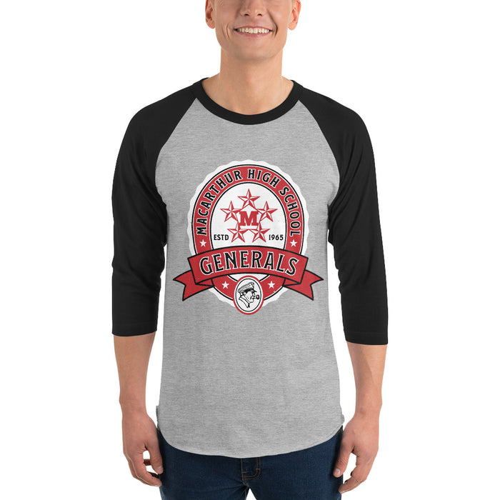Man wearing MacArthur High School Generals Unisex 3/4 sleeve Raglan T-shirt 212