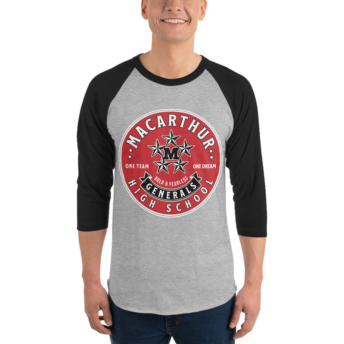 Man wearing MacArthur High School Generals Unisex 3/4 sleeve Raglan T-shirt 215