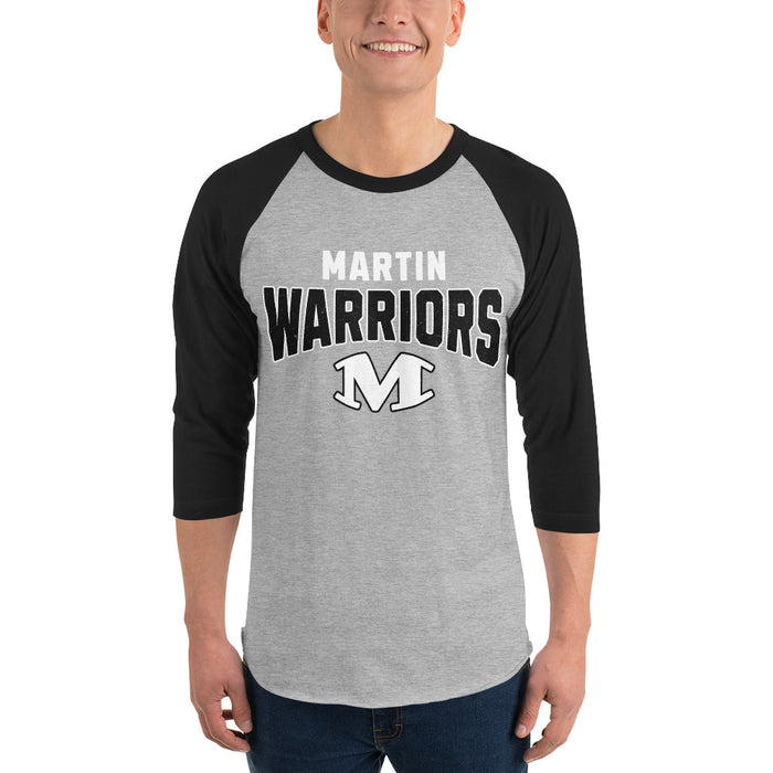 Man wearing Martin High School Warriors Unisex 3/4 sleeve Raglan T-shirt 234