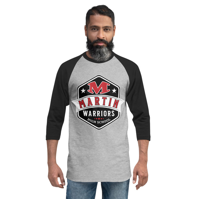 Man wearing Martin High School Warriors Unisex 3/4 sleeve Raglan T-shirt 209