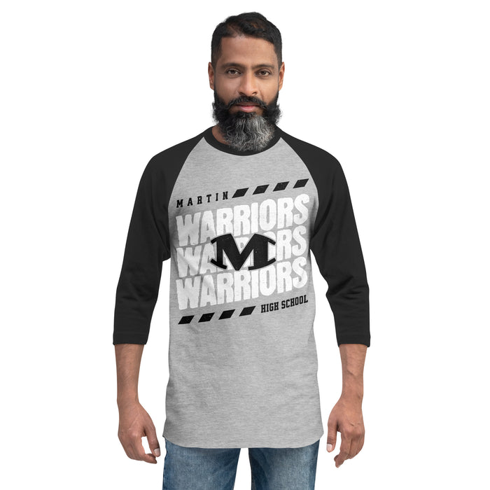 Man wearing Martin High School Warriors Unisex 3/4 sleeve Raglan T-shirt 223