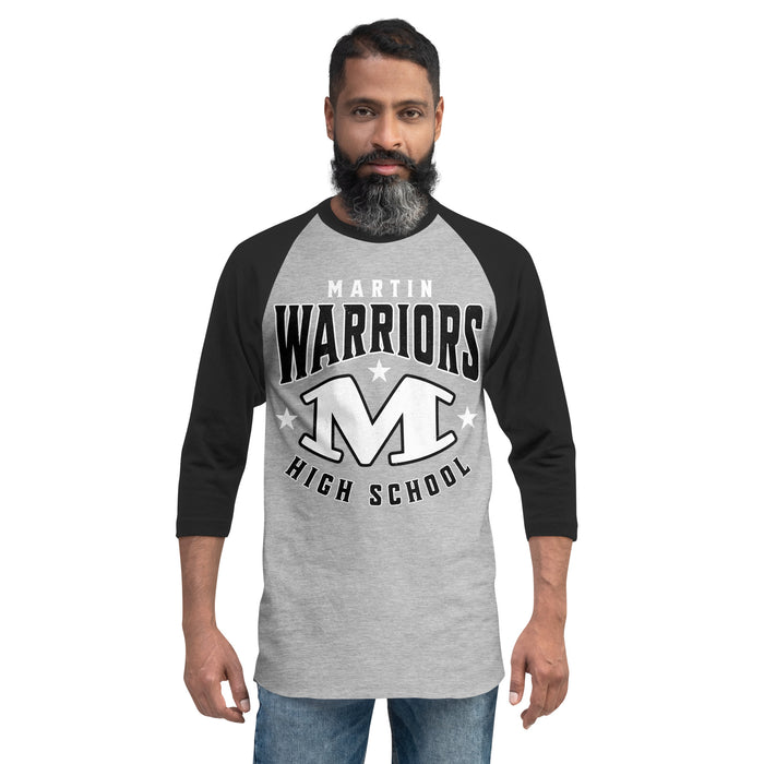 Man wearing Martin High School Warriors Unisex 3/4 sleeve Raglan T-shirt 213