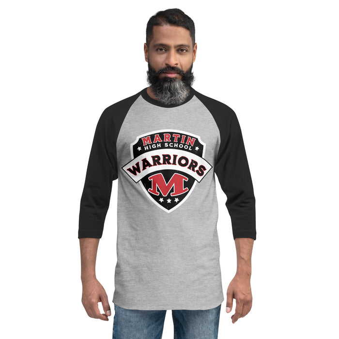 Man wearing Martin High School Warriors Unisex 3/4 sleeve Raglan T-shirt 221
