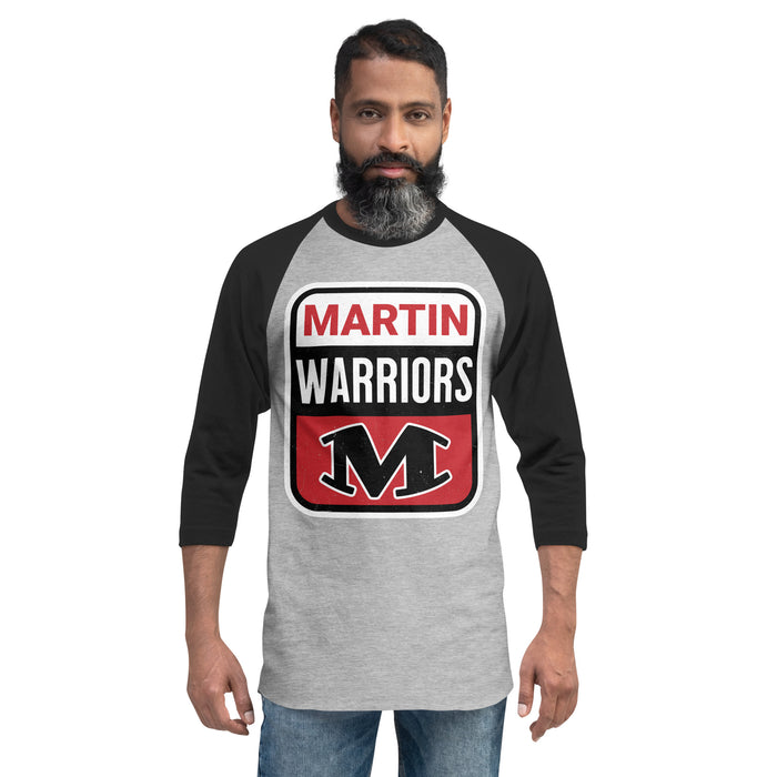 Man wearing Martin High School Warriors Unisex 3/4 sleeve Raglan T-shirt 001
