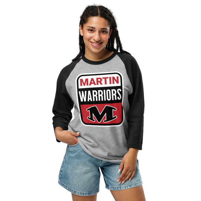 Woman wearing Martin High School Warriors Unisex 3/4 sleeve Raglan T-shirt 001