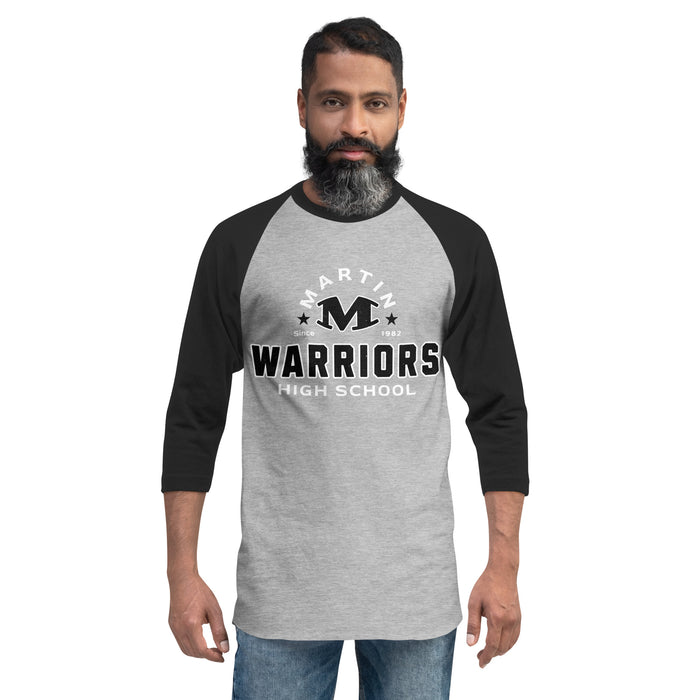 Man wearing Martin High School Warriors Unisex 3/4 sleeve Raglan T-shirt 222