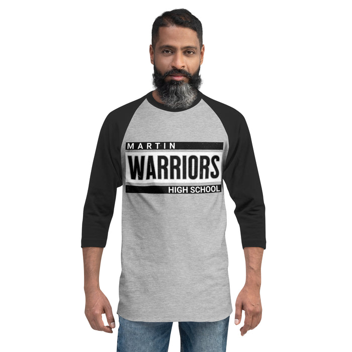 Man wearing Martin High School Warriors Unisex 3/4 sleeve Raglan T-shirt 098