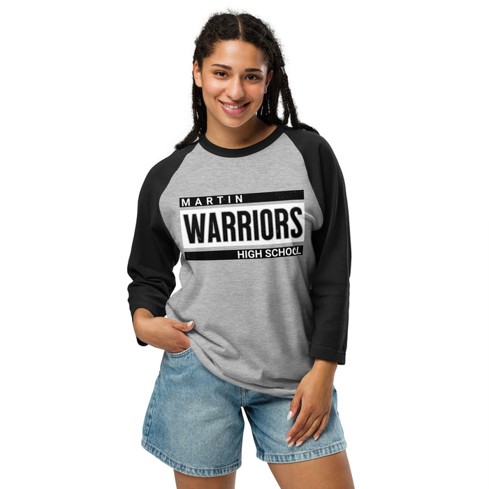 Woman wearing Martin High School Warriors Unisex 3/4 sleeve Raglan T-shirt 098
