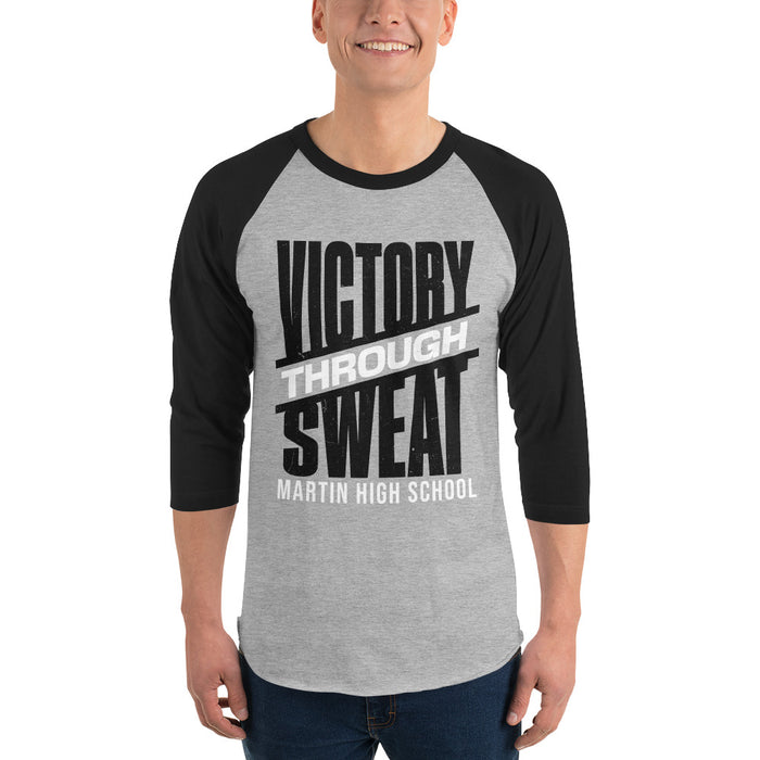 Man wearing Martin High School Warriors Unisex 3/4 sleeve Raglan T-shirt 241