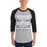 Man wearing Morton Ranch High School Mavericks Unisex 3/4 sleeve Raglan T-shirt 237