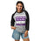 Woman wearing Morton Ranch High School Mavericks Unisex 3/4 sleeve Raglan T-shirt 231