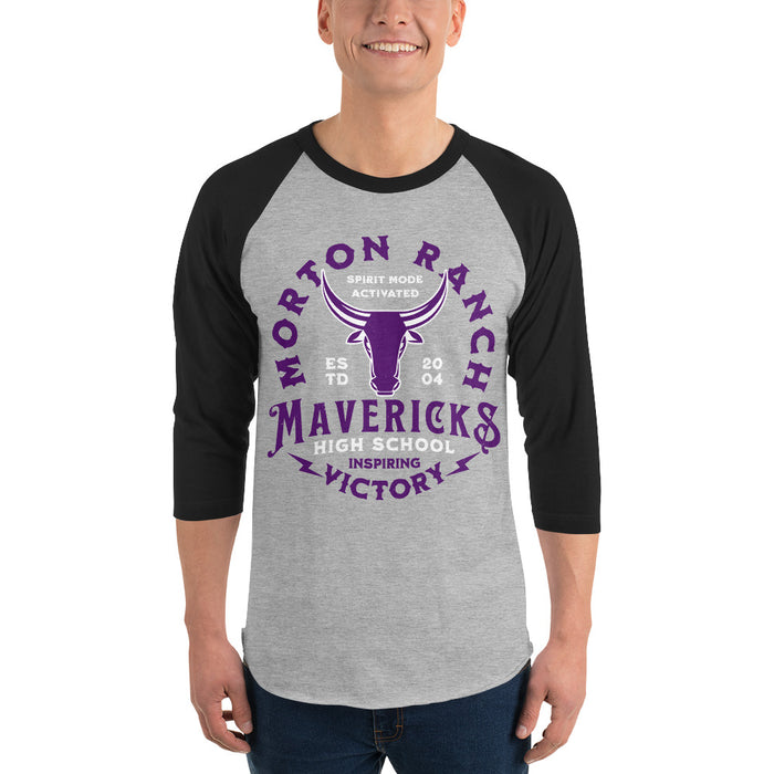 Man wearing Morton Ranch High School Mavericks Unisex 3/4 sleeve Raglan T-shirt 206