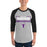 Man wearing Morton Ranch High School Mavericks Unisex 3/4 sleeve Raglan T-shirt 049