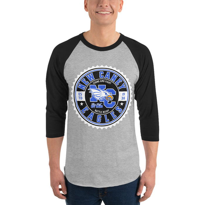 Man wearing New Caney High School Eagles Unisex 3/4 sleeve Raglan T-shirt 203