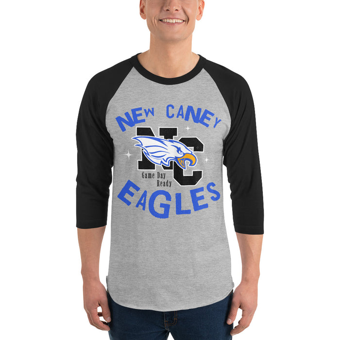 Man wearing New Caney High School Eagles Unisex 3/4 sleeve Raglan T-shirt 228