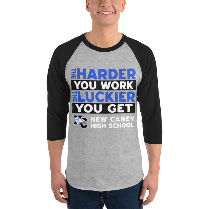 Man wearing New Caney High School Eagles Unisex 3/4 sleeve Raglan T-shirt 238
